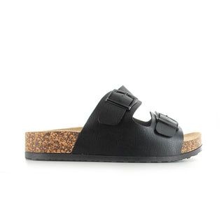 Bronte: Women's Double Buckle Two Strap Slides - Black
