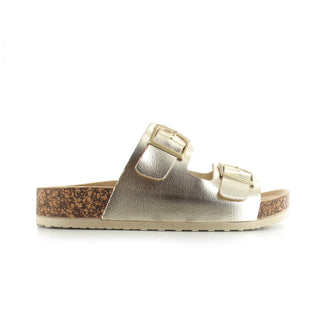 Bronte: Women's Double Buckle Two Strap Slides - Gold