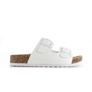 Bronte: Women's Double Buckle Two Strap Slides - White