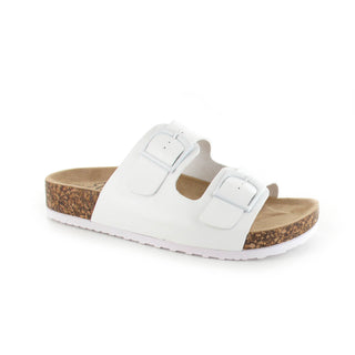 Bronte: Women's Double Buckle Two Strap Slides - White