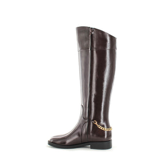 Capella: Long Flat Riding Knee Boot - Rich Burgundy Brown
