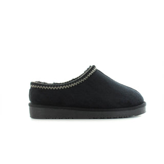 Kelly: Embroided Faux Fur Lined Mule Slippers - Black