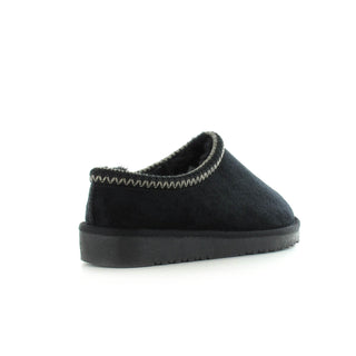 Kelly: Embroided Faux Fur Lined Mule Slippers - Black