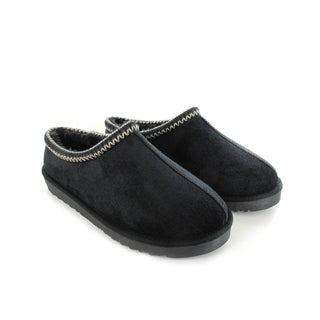 Kelly: Embroided Faux Fur Lined Mule Slippers - Black