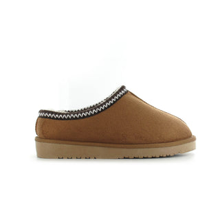Kelly: Embroided Faux Fur Lined Mule Slippers - Chestnut