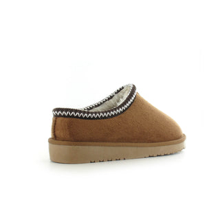 Kelly: Embroided Faux Fur Lined Mule Slippers - Chestnut