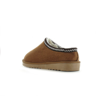 Kelly: Embroided Faux Fur Lined Mule Slippers - Chestnut