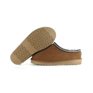 Kelly: Embroided Faux Fur Lined Mule Slippers - Chestnut