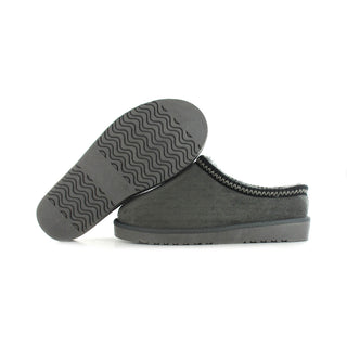 Kelly: Embroided Faux Fur Lined Mule Slippers - Grey