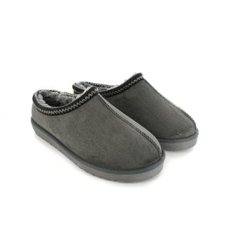 Kelly: Embroided Faux Fur Lined Mule Slippers - Grey