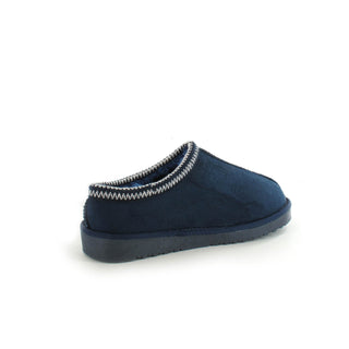 Kelly: Embroided Faux Fur Lined Mule Slippers - Navy