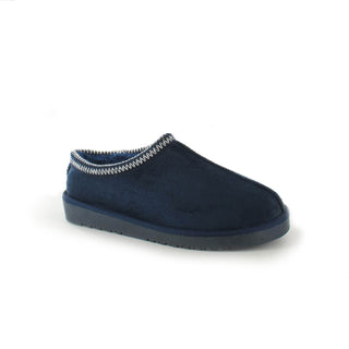 Kelly: Embroided Faux Fur Lined Mule Slippers - Navy