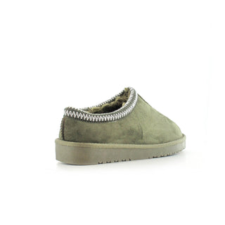 Kelly: Embroided Faux Fur Lined Mule Slippers - Olive