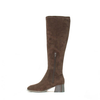 Maddie: Knee High Stretch Boot - Brown Faux Suede