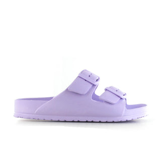 Shells: Women's Double Buckle Two Strap Slides - Lilac