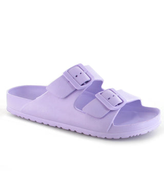 Shells: Women's Double Buckle Two Strap Slides - Lilac