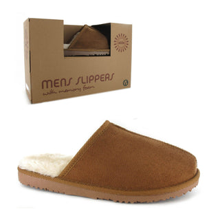 Jack: Mens Luxury Faux Fur Lined Mule Slippers - Chestnut