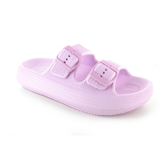 Air: Women's Double Buckle Strap Cushioned Slides - Lilac