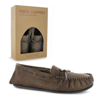 Ted: Mens Luxury Moccasin Slippers - Brown