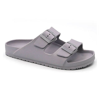 Shells: Women's Double Buckle Two Strap Slides - Grey