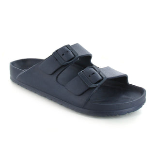 Shells: Women's Double Buckle Two Strap Slides - Navy