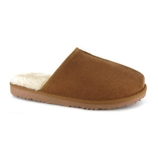 Jack: Mens Luxury Faux Fur Lined Mule Slippers - Chestnut