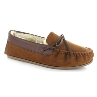 Clive: Mens Luxury Faux Fur Lined Moccasin Slippers - Chestnut
