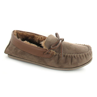 Clive: Mens Memory Faux Fur Lined Moccasin Slippers - Mocca