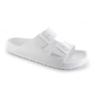 Shells: Women's Double Buckle Two Strap Slides - White