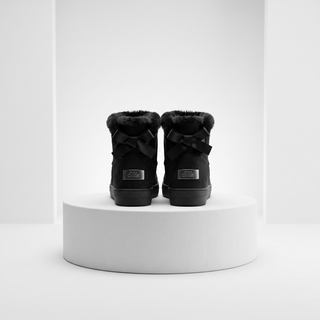 Belle - Luxxury Faux Fur Bow Mini Boots - Black