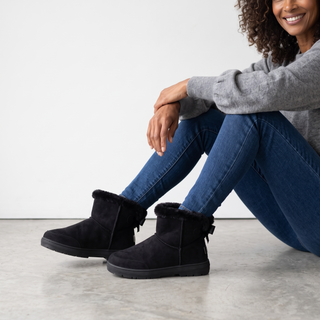 Belle - Luxxury Faux Fur Bow Mini Boots - Black