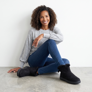 Belle - Luxxury Faux Fur Bow Mini Boots - Black