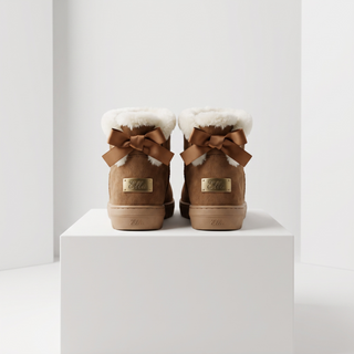 Belle - Luxury faux Fur Bow Mini Boots - Chestnut