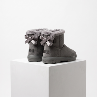 Belle - Luxury Faux Fur Bow Mini Boots - Grey