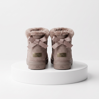 Belle - Luxury Faux Fur Bow Mini Boots -Taupe