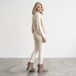 Belle - Luxury Faux Fur Bow Mini Boots -Taupe