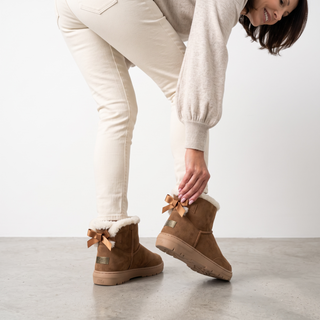 Belle - Luxury faux Fur Bow Mini Boots - Chestnut