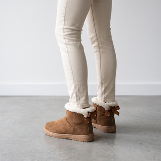 Belle - Luxury faux Fur Bow Mini Boots - Chestnut