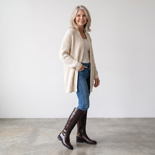 Capella -Long Flat Riding Knee Boot - Rich Burgundy Brown