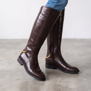 Capella -Long Flat Riding Knee Boot - Rich Burgundy Brown