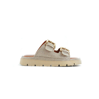 Cara: Flat Cushioned Chunky Sole Double Buckle Sandal - Cream