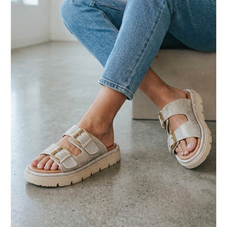 Cara: Flat Cushioned Chunky Sole Double Buckle Sandal - Cream