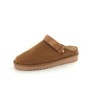 Evie: Memory Foam Ankle Strap Clog Mule Slide - Chestnut