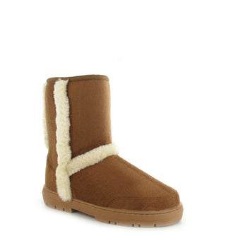 Geri: Short Luxury Faux Fur Lined Ankle Boot - Chestnut