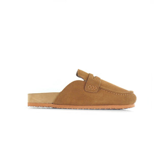 Harley: Tan - Cow Suede Leather Flat Loafer Mule Clogs