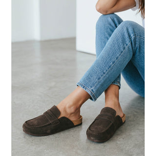 Harley: Brown - Cow Suede Leather Flat Loafer Mule Clogs