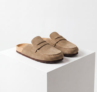 Harley: Mocha - Cow Suede Leather Flat Loafer Mule Clogs