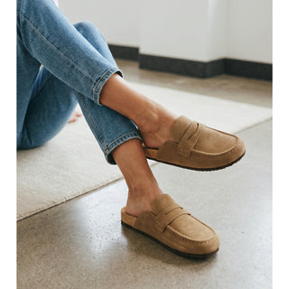 Harley: Mocha - Cow Suede Leather Flat Loafer Mule Clogs