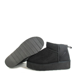 Honey: Platform Luxury Faux Fur Lined Button Ankle Boot - Black