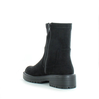 JADE - Chunky Stretch Biker Boot - Black Faux Suede